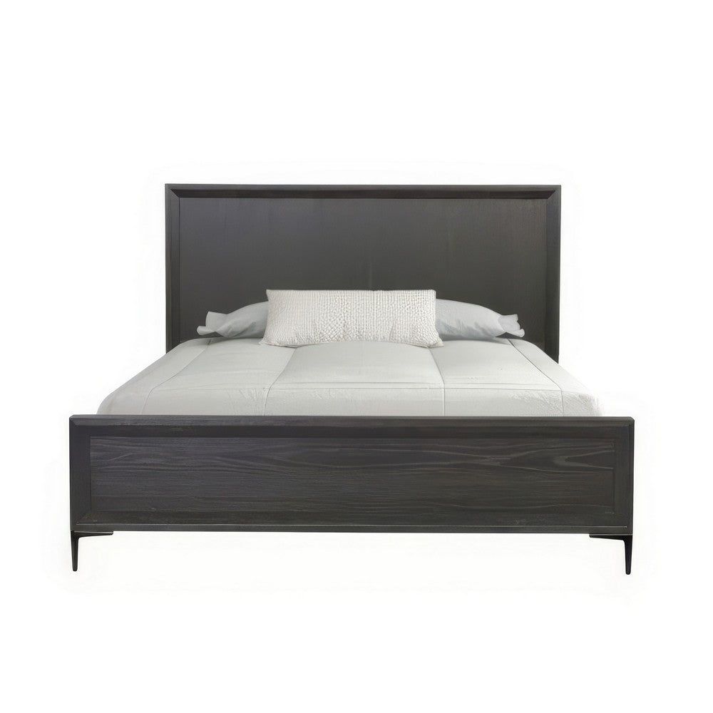 Queen Bedroom Set, Espresso Brown, Silver, Black Wood, 3 Piece Set with 2 Nightstands