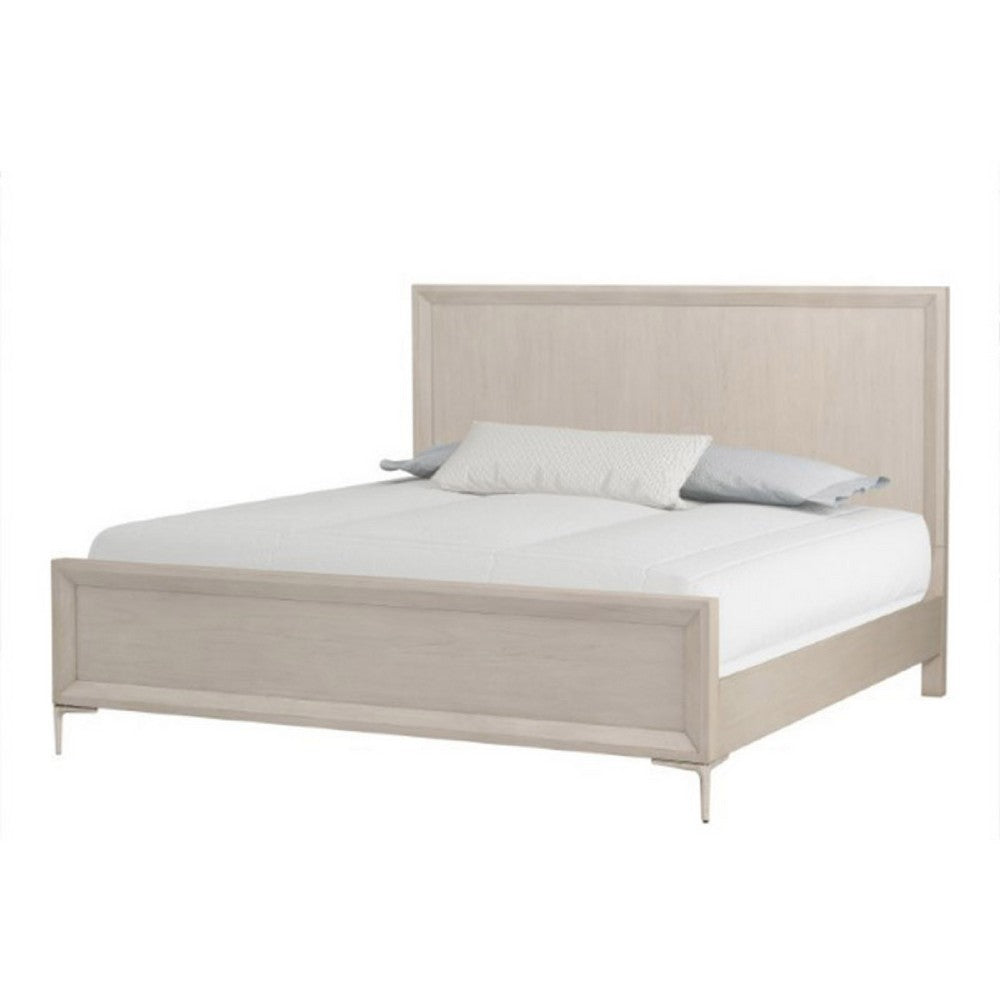 Queen Bedroom Set, Natural Oak Brown, Silver, Champagne Wood, 2 Piece Set with Nightstand