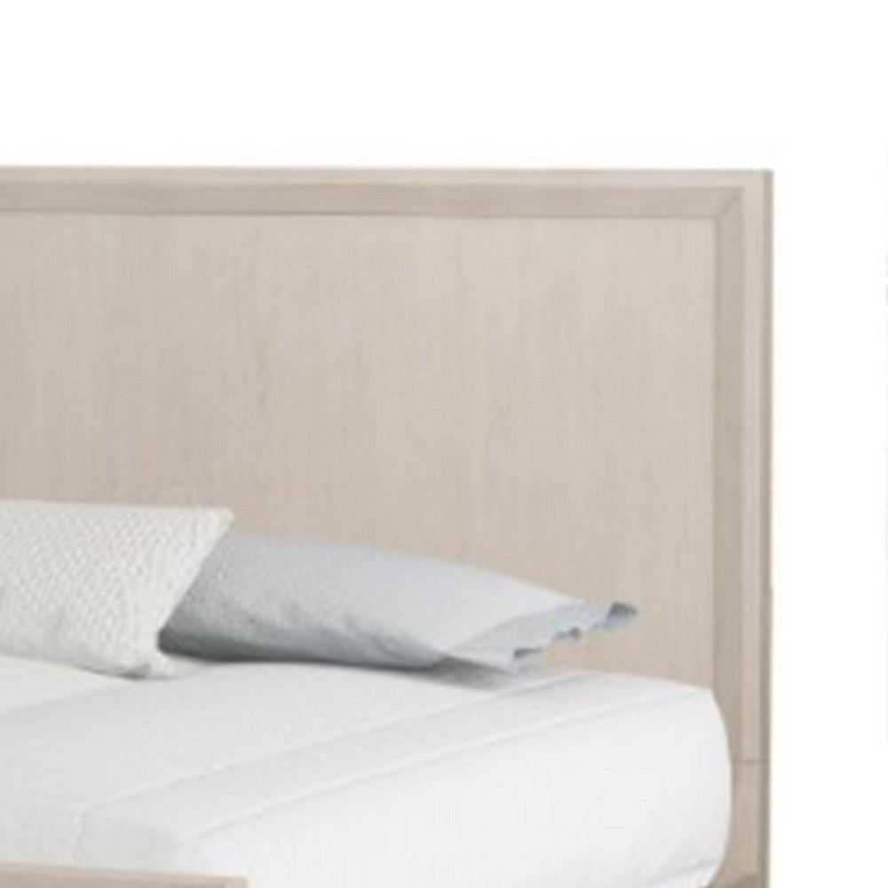 Queen Bedroom Set, Natural Oak Brown, Silver, Champagne Wood, 2 Piece Set with Nightstand
