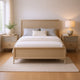 Queen Bedroom Set, Natural Oak Brown, Silver, Champagne Wood, 3 Piece Set with 2 Nightstands