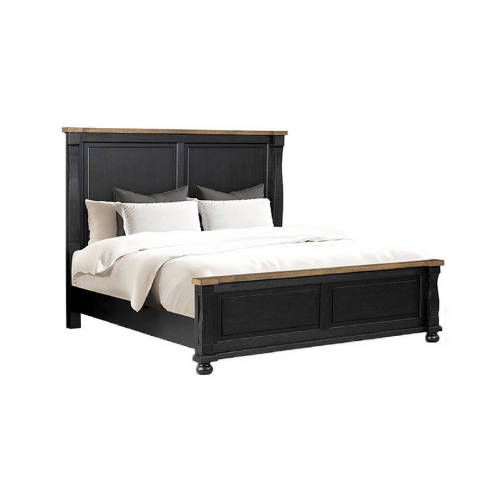 Queen Bedroom Set, Black, Oak Brown, Pewter Wood, 3 Piece Set with 2 Nightstands