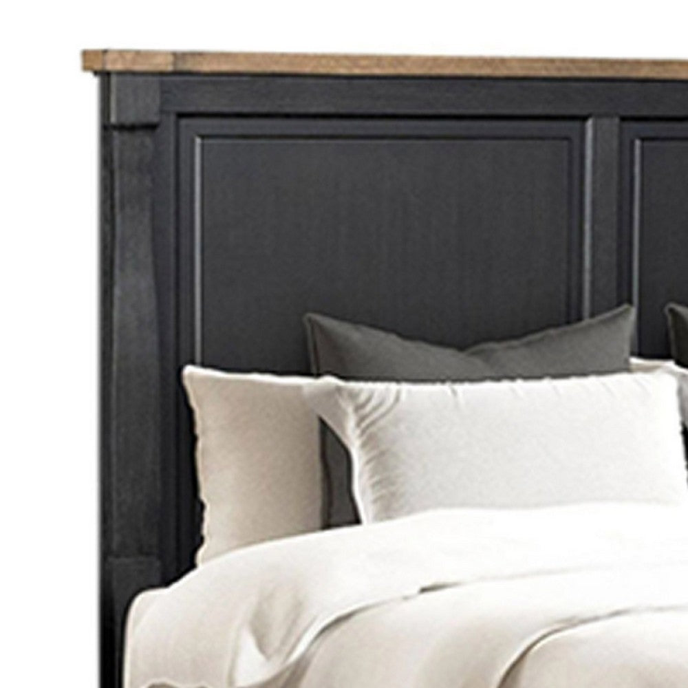 Queen Bedroom Set, Black, Oak Brown, Pewter Wood, 3 Piece Set with 2 Nightstands