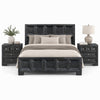 Queen Bedroom Set, Weathered Black Wood, 3 Piece Set with 2 Nightstands