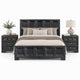 Queen Bedroom Set, Weathered Black Wood, 3 Piece Set with 2 Nightstands