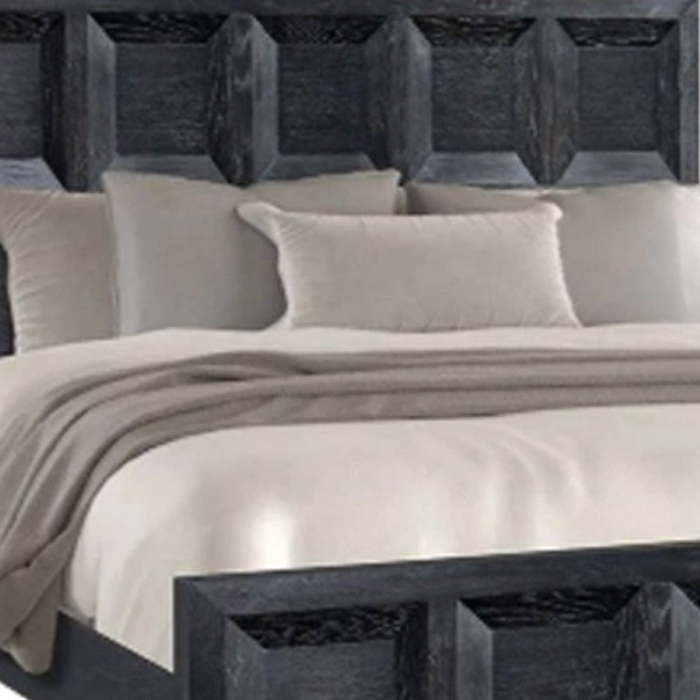 Queen Bedroom Set, Weathered Black Wood, 3 Piece Set with 2 Nightstands