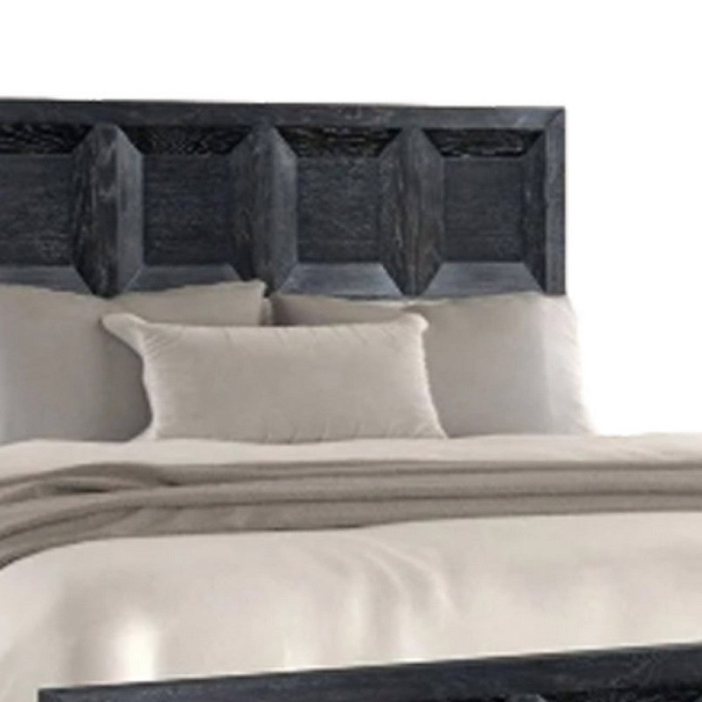 Queen Bedroom Set, Weathered Black Wood, 3 Piece Set with 2 Nightstands