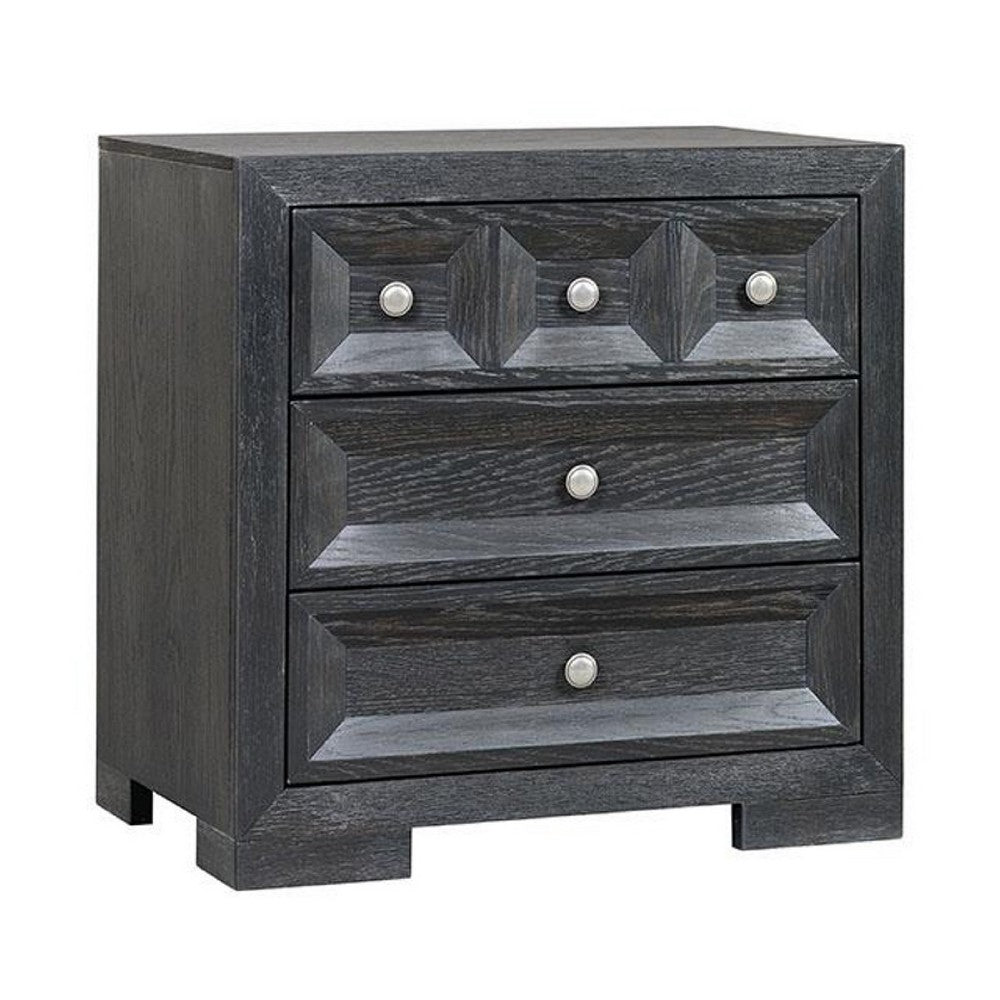 Queen Bedroom Set, Weathered Black Wood, 3 Piece Set with 2 Nightstands