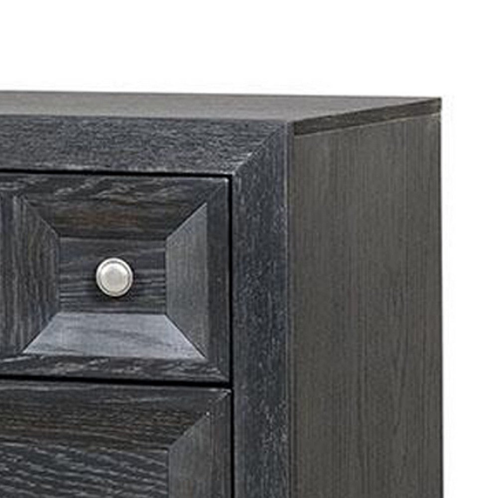 Queen Bedroom Set, Weathered Black Wood, 3 Piece Set with 2 Nightstands