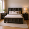 Queen Bedroom Set, Weathered Black Wood, 3 Piece Set with 2 Nightstands