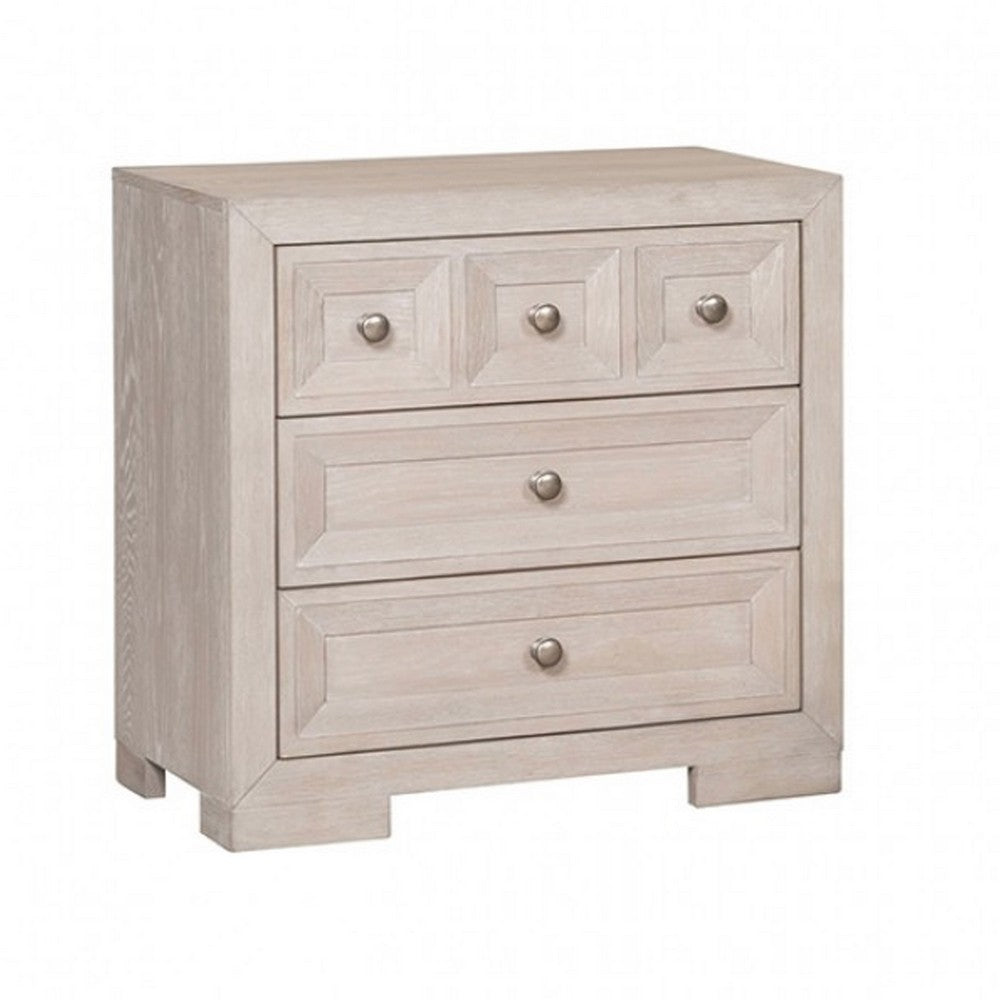 Queen Bedroom Set, Beige, Bronze Wood, 3 Piece Set with 2 Nightstands