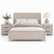 Queen Bedroom Set, Natural Oak Beige Brown Wood, 3 Piece Set with 2 Nightstands