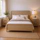 Queen Bedroom Set, Natural Oak Beige Brown Wood, 3 Piece Set with 2 Nightstands