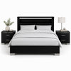Queen Bedroom Set, Black, Chrome Wood, 3 Piece Set with 2 Nightstands
