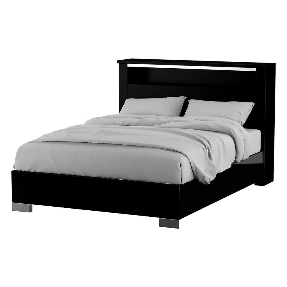 Queen Bedroom Set, Black, Chrome Wood, 3 Piece Set with 2 Nightstands