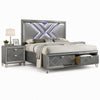 Queen Bedroom Set, Gray, Silver Wood, 2 Piece Set with Nightstand