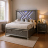 Queen Bedroom Set, Gray, Silver Wood, 2 Piece Set with Nightstand