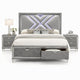 Queen Bedroom Set, Gray, Silver Wood, 3 Piece Set with 2 Nightstands
