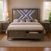 Queen Bedroom Set, Gray, Silver Wood, 3 Piece Set with 2 Nightstands