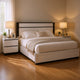 Queen Bedroom Set, White, Metallic Gray Wood, 2 Piece Set with Nightstand