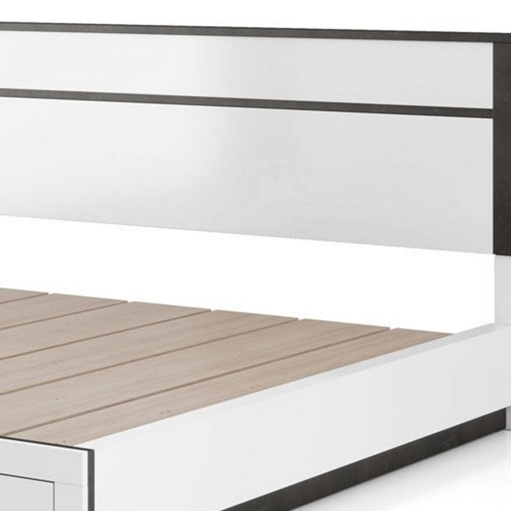 Queen Bedroom Set, White, Metallic Gray Wood, 3 Piece Set with 2 Nightstands