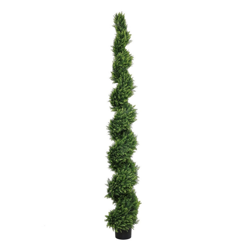 Javy Cypress Pine Tree | Spiral Topiary | White Planter | Green 83"