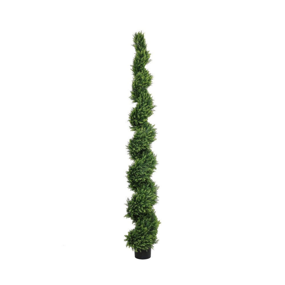 Javy Cypress Pine Tree | Spiral Topiary | White Planter | Green 83"