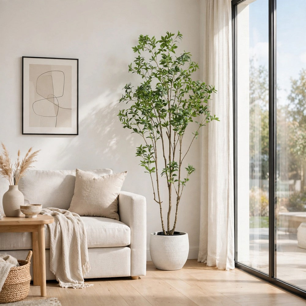 Terry Artificial Pieris Tree with White Planter | 95"