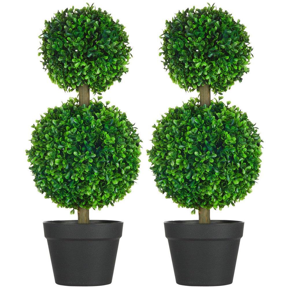 Lesli Double Ball Boxwoodl Topiary Trees | Set of 2 | Green 24"