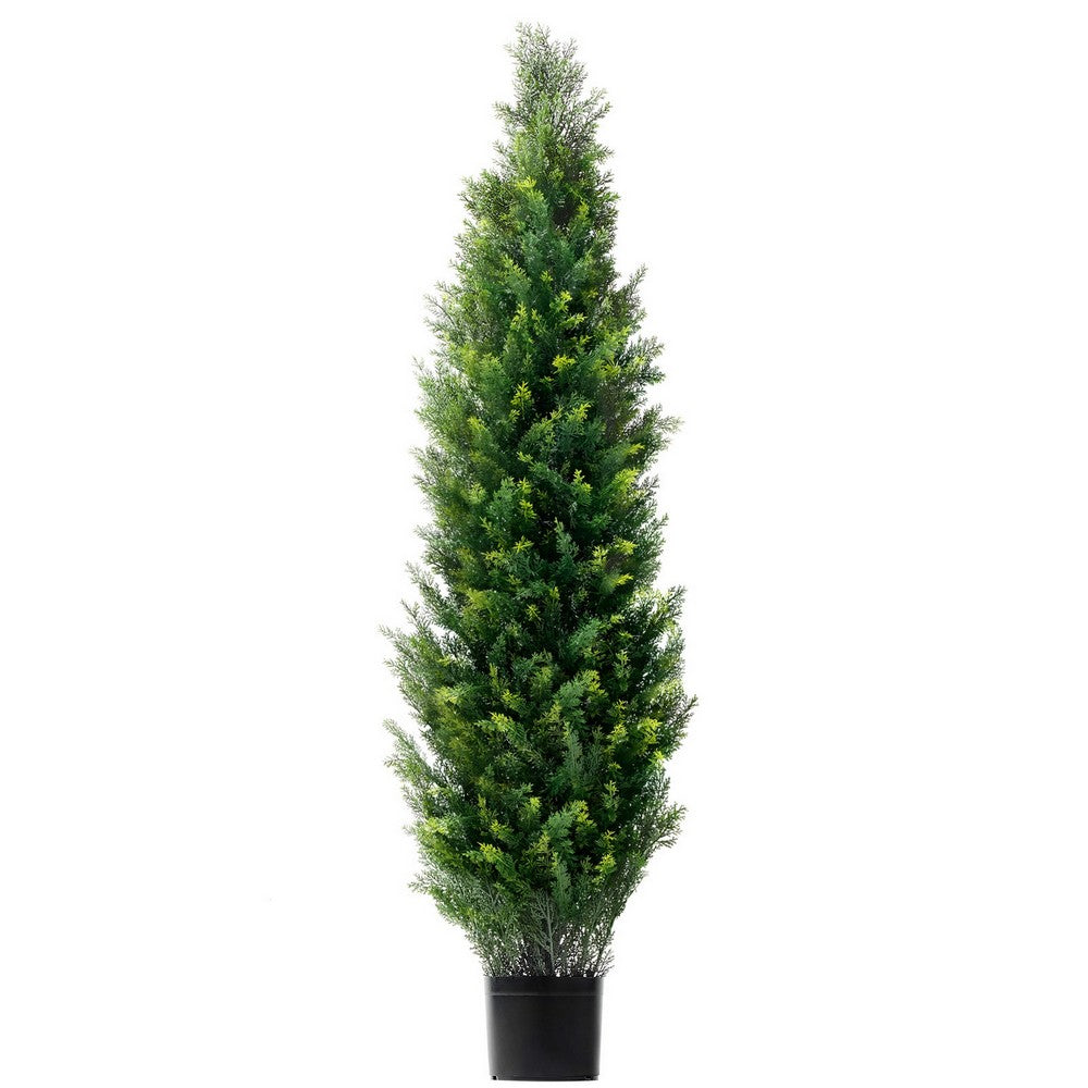 Tahya Cedar Topiary Tree | Set of 2 | Iron Frame | Green Poly Silk 60"