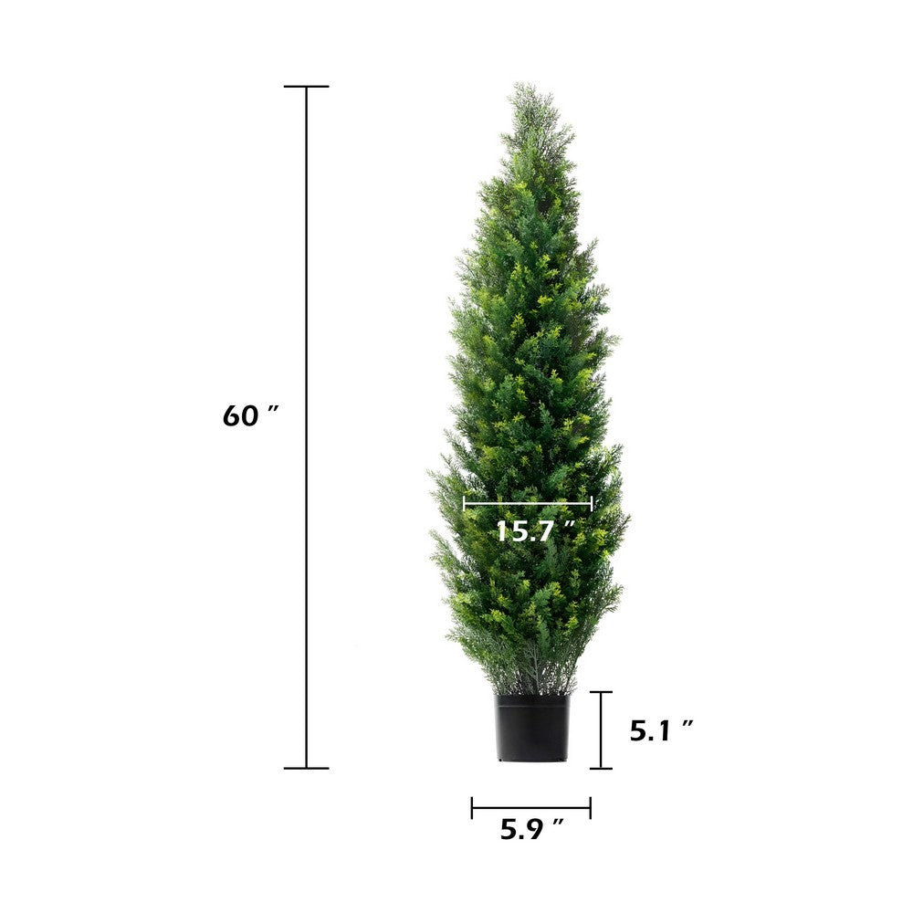 Tahya Cedar Topiary Tree | Set of 2 | Iron Frame | Green Poly Silk 60"