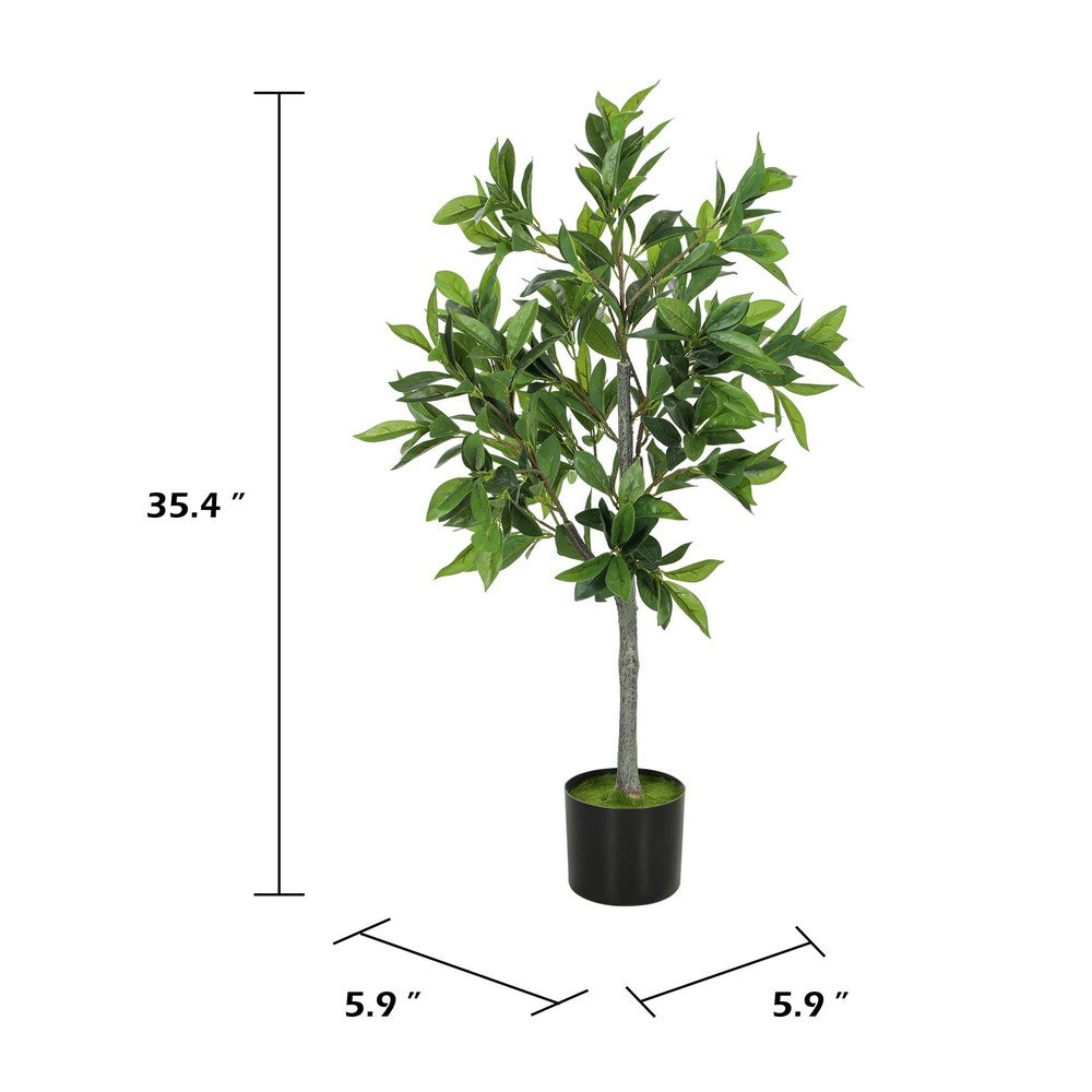 Tommy Lifelike Laurel Artificial Tree w Cement-Filled Pot | Green 35"