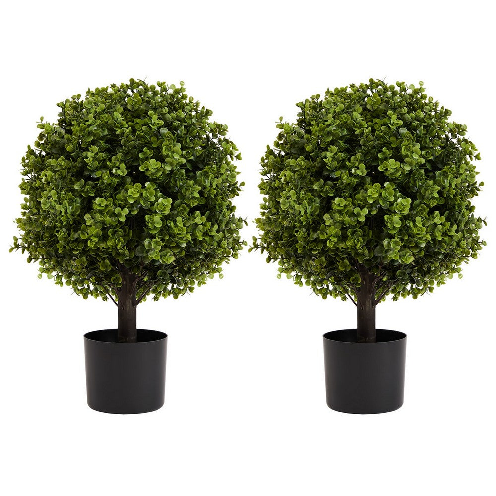 Yana Boxwood Topiary Tree with Pot | Set of 2 | Green Poly Silk 22"