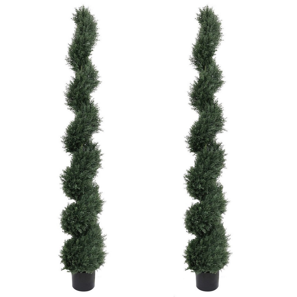 Syna Spiral Artificial Cedar Tree w Pot | Set of 2 | Green Poly Silk 71"