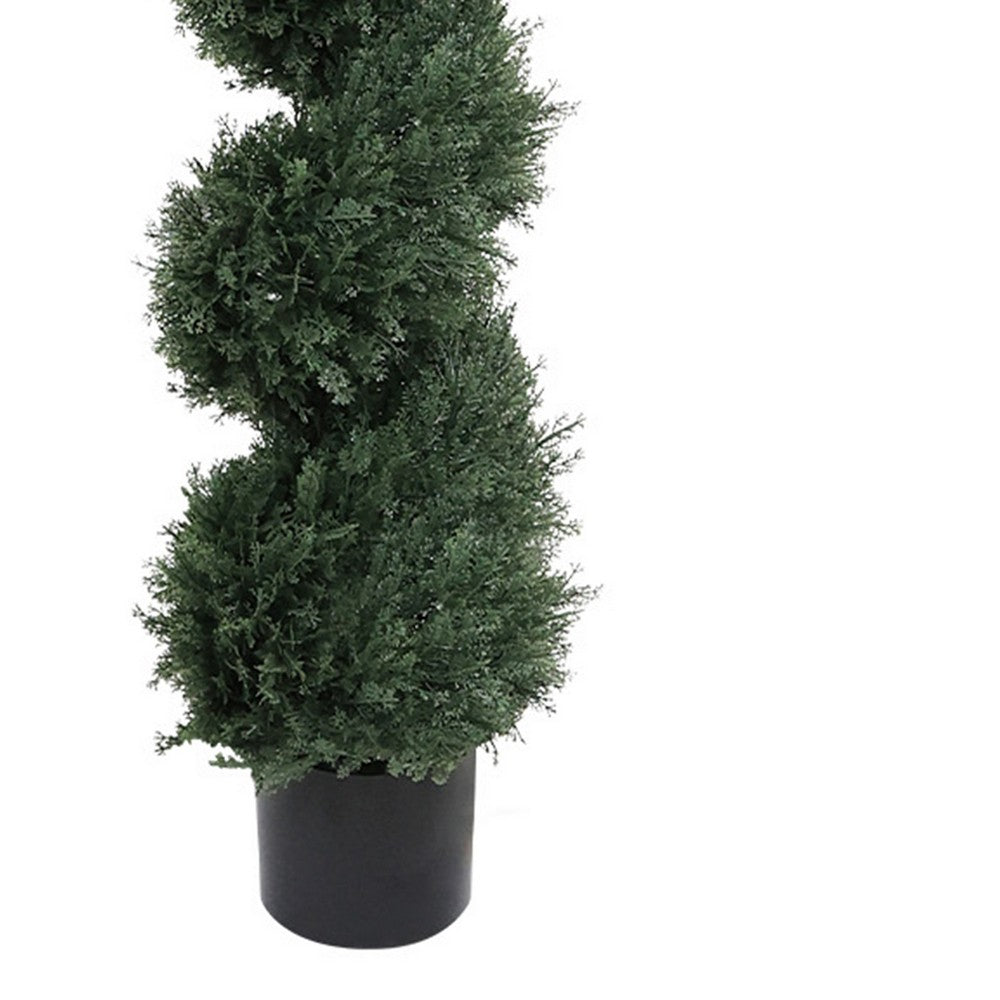 Syna Spiral Artificial Cedar Tree w Pot | Set of 2 | Green Poly Silk 71"