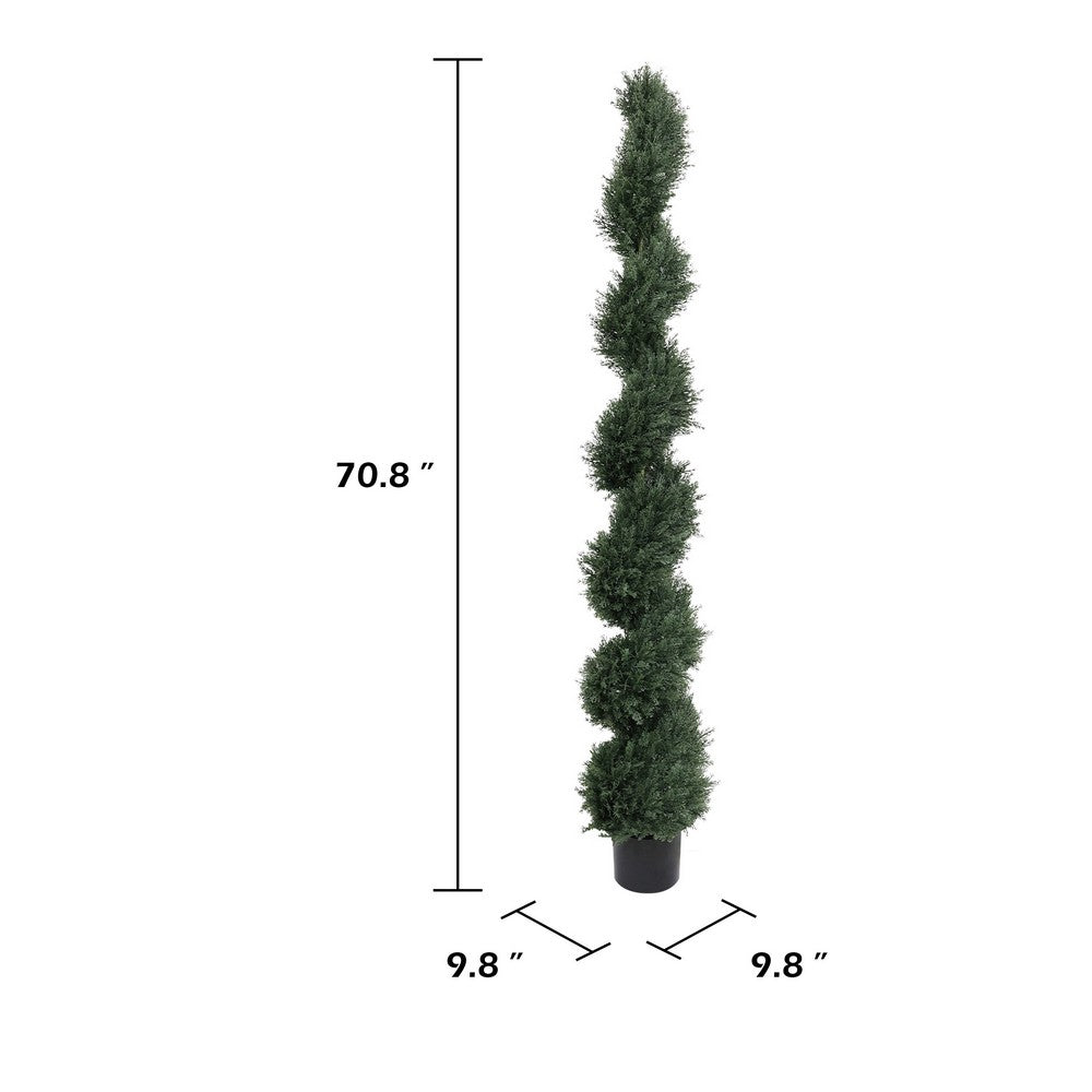 Syna Spiral Artificial Cedar Tree w Pot | Set of 2 | Green Poly Silk 71"