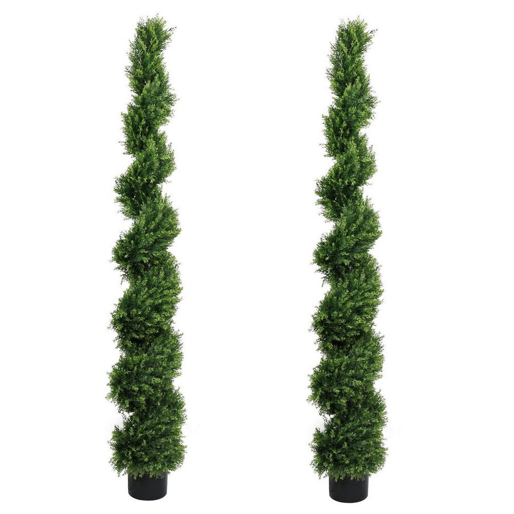 Syna Spiral Cedar Tree | Set of 2 | Two-Tone Green Poly Silk 71"