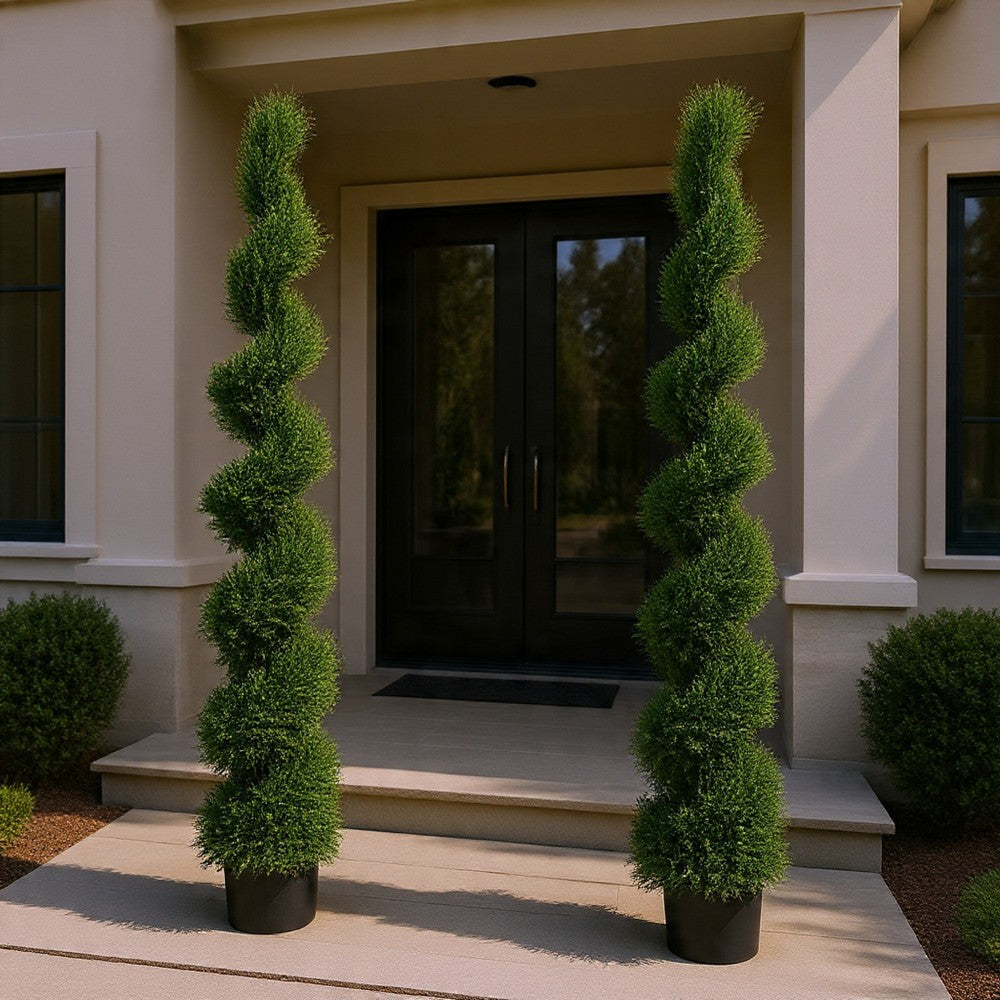 Syna Spiral Cedar Tree | Set of 2 | Two-Tone Green Poly Silk 71"