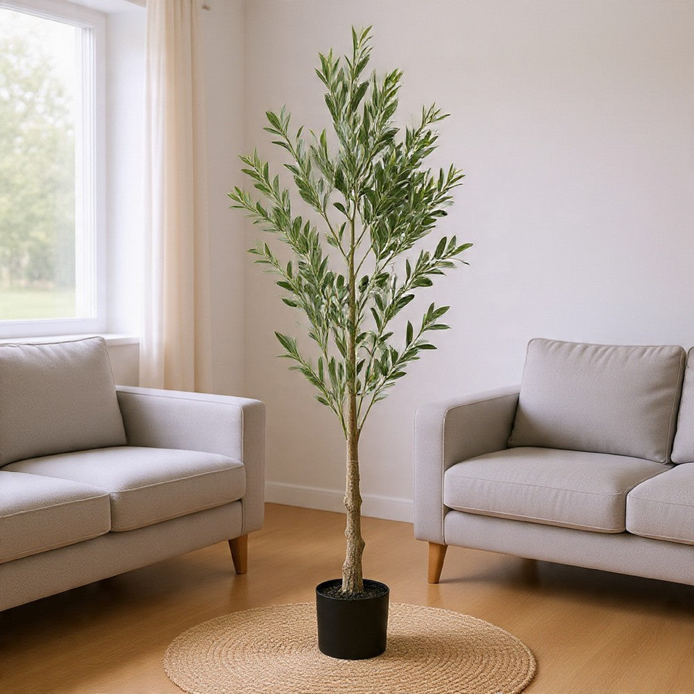Arya Modern Faux Olive Tree | Realistic Leaves | Green Poly Silk 71"