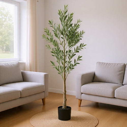 Arya Modern Faux Olive Tree | Realistic Leaves | Green Poly Silk 71"