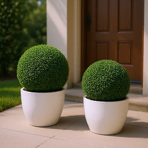 Sophie Faux Boxwood Topiary Balls | Set of 2 | Green Poly Silk 19"