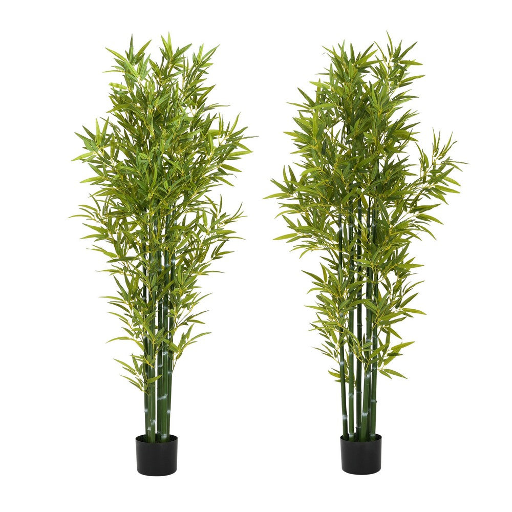 Nadia Faux Bamboo Plant Set | Iron Frame | Green Poly Silk 72"
