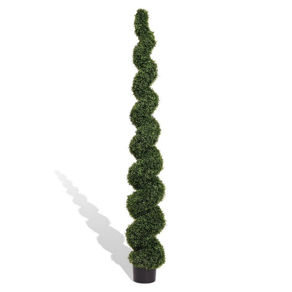 Khloe 7 Ft Boxwood Topiary | Spiral Design | Green Poly Silk 83"