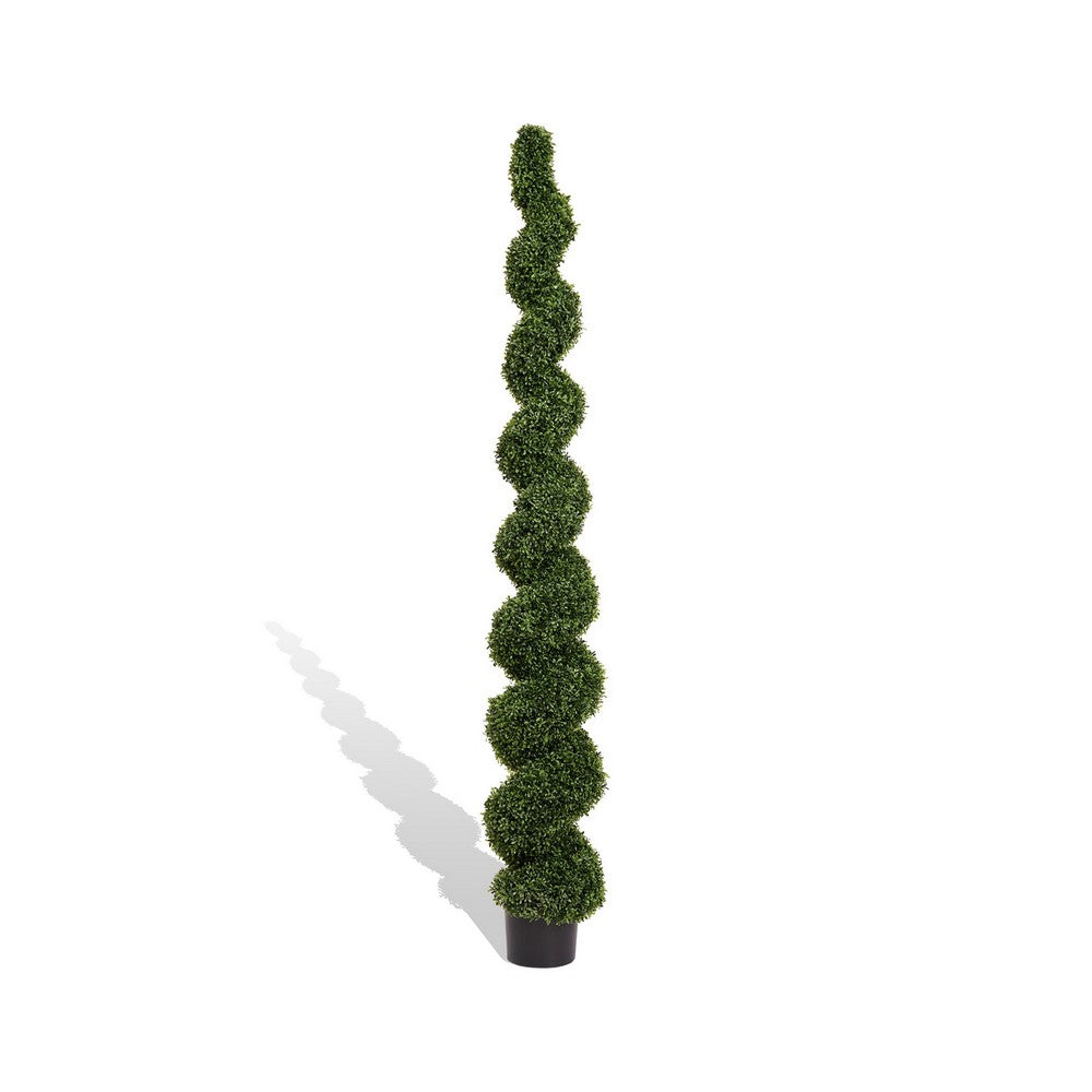 Khloe 7 Ft Boxwood Topiary | Spiral Design | Green Poly Silk 83"