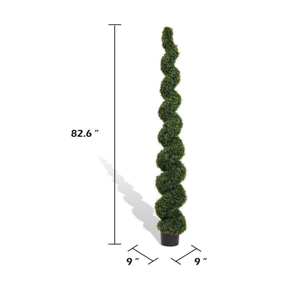 Khloe 7 Ft Boxwood Topiary | Spiral Design | Green Poly Silk 83"