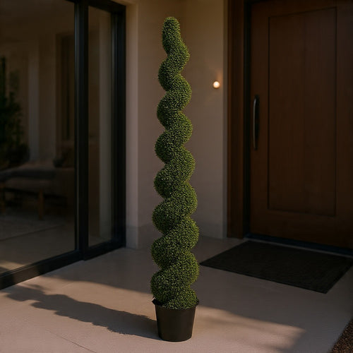 Khloe 7 Ft Boxwood Topiary | Spiral Design | Green Poly Silk 83"