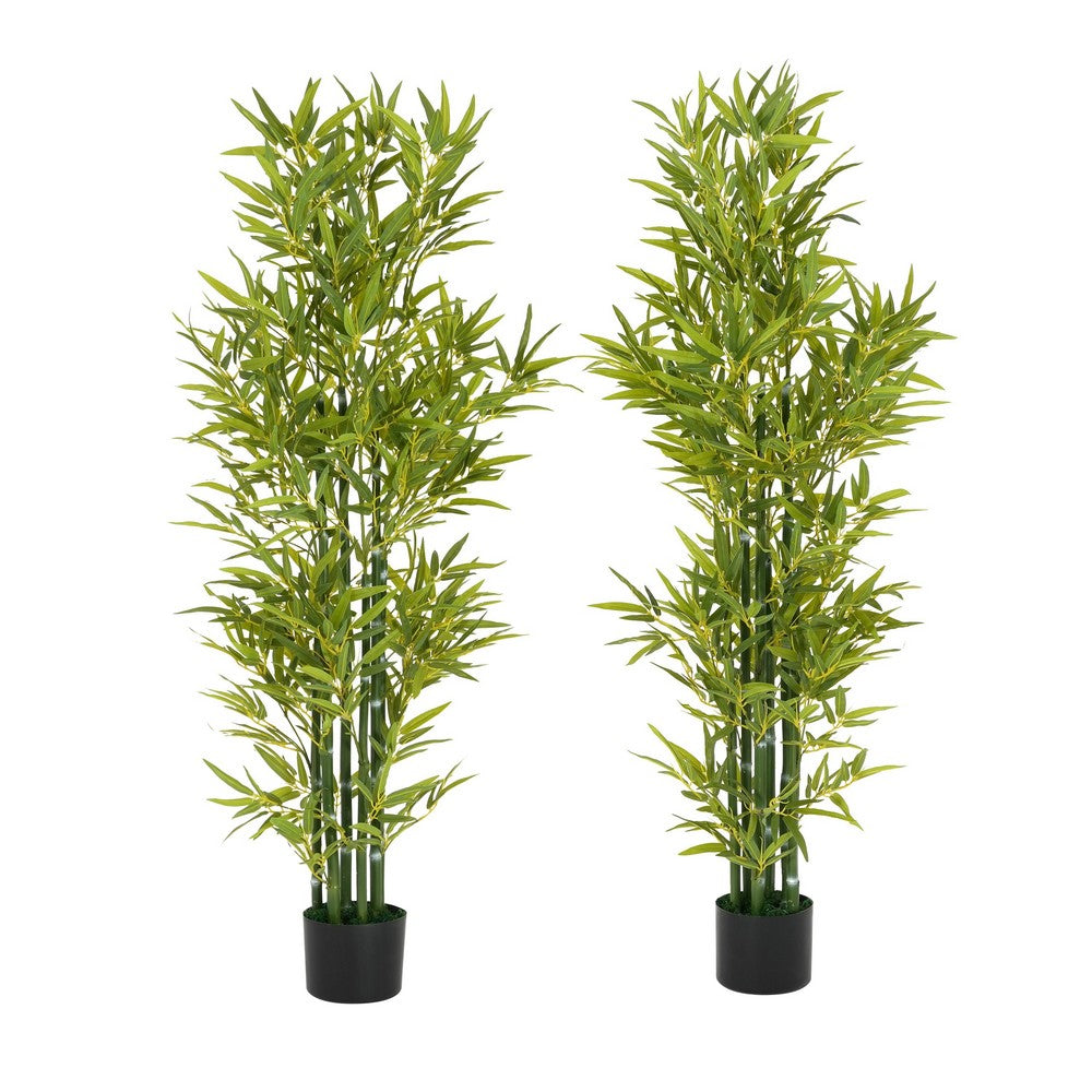 Nadia Faux Bamboo Plant Set | Iron Frame | Green Poly Silk 61"