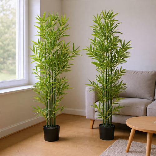Nadia Faux Bamboo Plant Set | Iron Frame | Green Poly Silk 61"