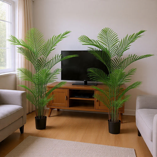 Norah Faux Areca Palm Tree | Set of 2 | 15 Folds | Green Poly Silk 63"