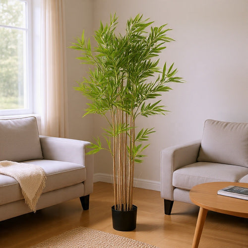 Nadia Artificial Bamboo Plant | Iron Frame | Green Poly Silk 70"