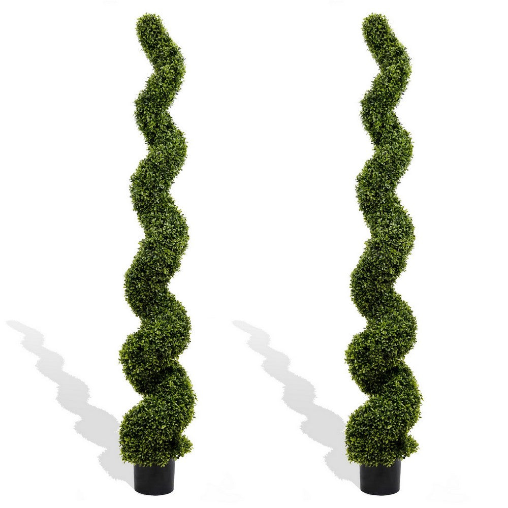 Vena 6 Ft Outdoor Spiral Topiary Tree | Set of 2 | Green Poly Silk 71"